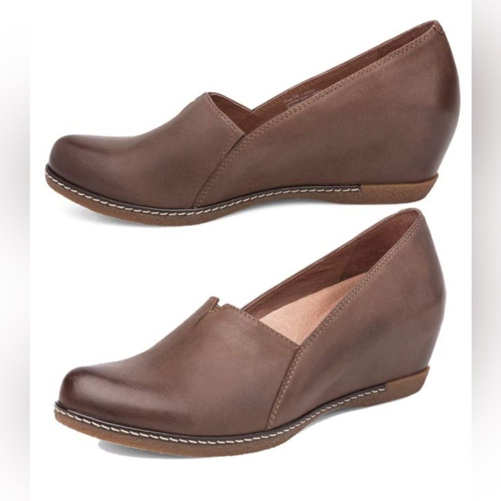 Dansko Brown Leather Wedge Slip-Ons